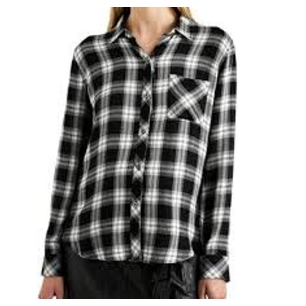 RAILS REVOLVE Hunter Long Sleeve Button Front Top Shirt Blouse Midnight Snow L